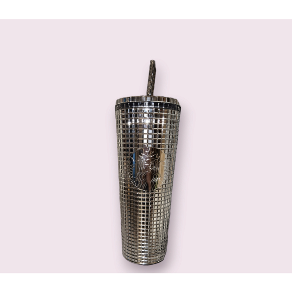 Starbucks 2023 Holiday Silver Chrome Grid Tumbler 24oz Venti Size New - Picture 3 of 8